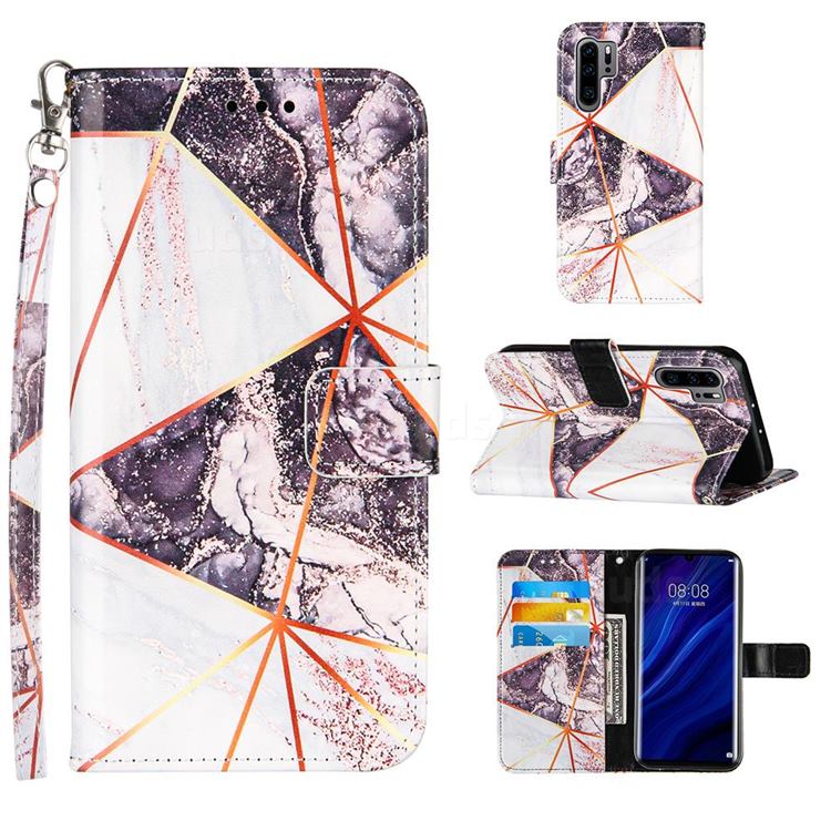 Black and White Stitching Color Marble Leather Wallet Case for Huawei P30 Pro