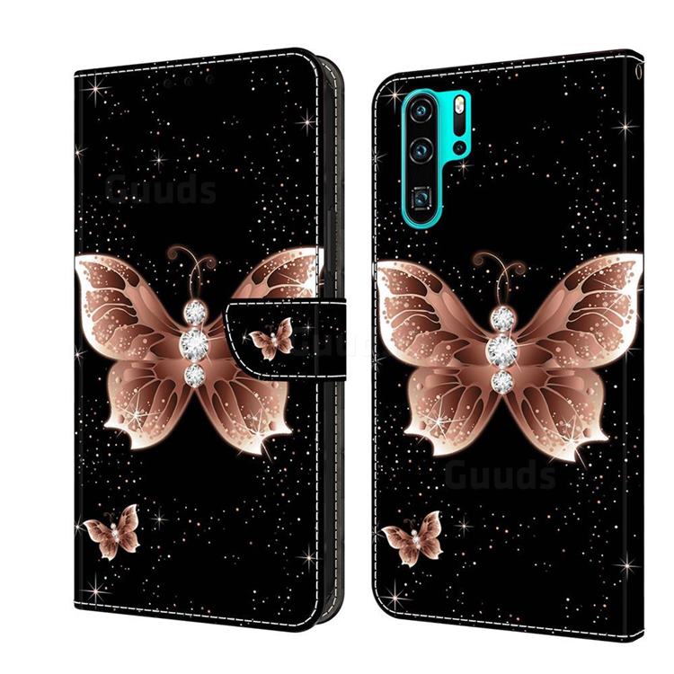 Black Diamond Butterfly Crystal PU Leather Protective Wallet Case Cover for Huawei P30 Pro