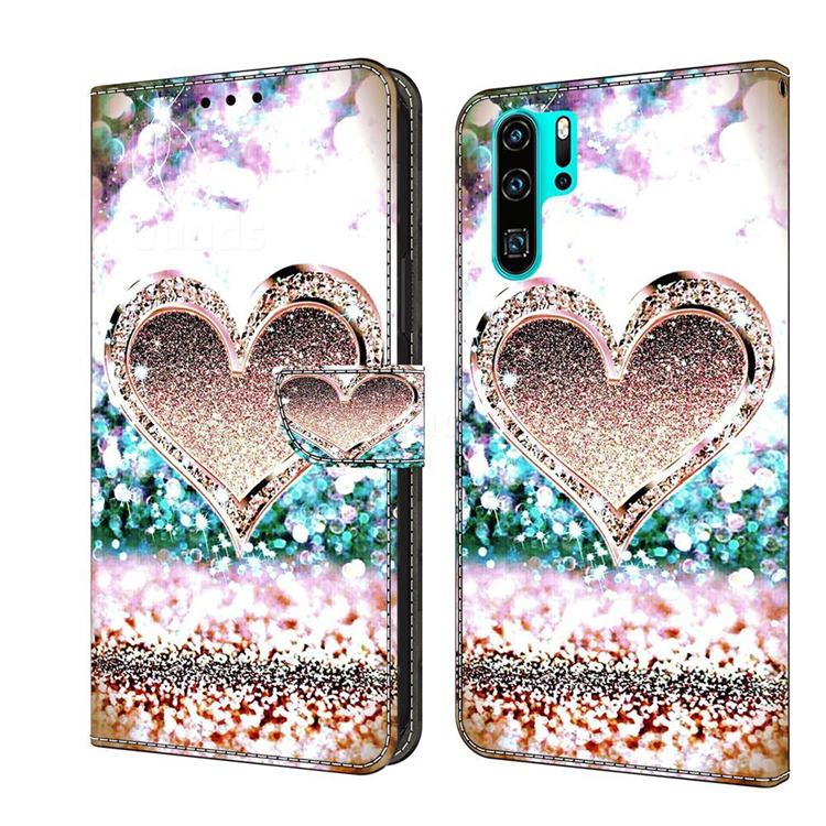 Pink Diamond Heart Crystal PU Leather Protective Wallet Case Cover for Huawei P30 Pro