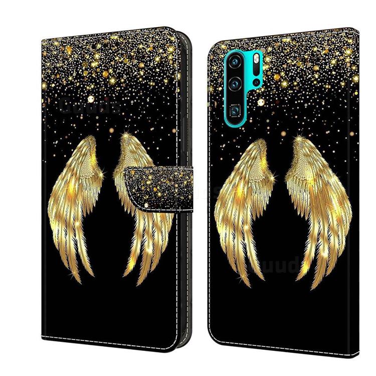 Golden Angel Wings Crystal PU Leather Protective Wallet Case Cover for Huawei P30 Pro