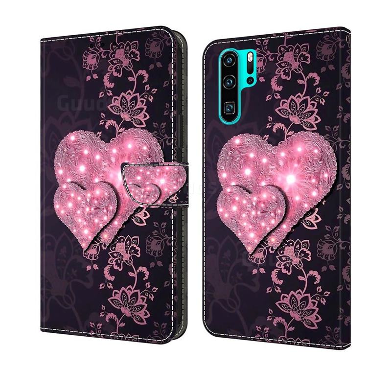 Lace Heart Crystal PU Leather Protective Wallet Case Cover for Huawei P30 Pro