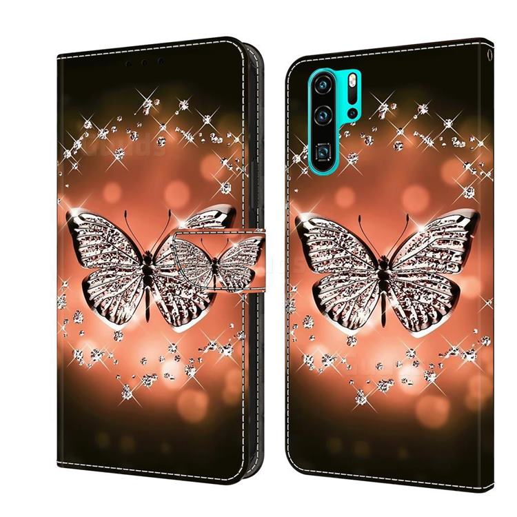 Crystal Butterfly Crystal PU Leather Protective Wallet Case Cover for Huawei P30 Pro