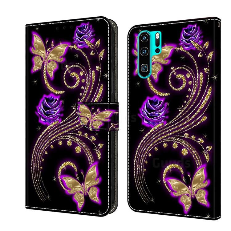Purple Flower Butterfly Crystal PU Leather Protective Wallet Case Cover for Huawei P30 Pro