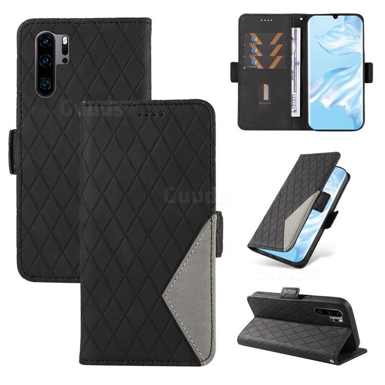 Grid Pattern Splicing Protective Wallet Case Cover for Huawei P30 Pro - Black