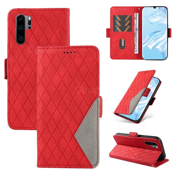 Grid Pattern Splicing Protective Wallet Case Cover for Huawei P30 Pro - Red