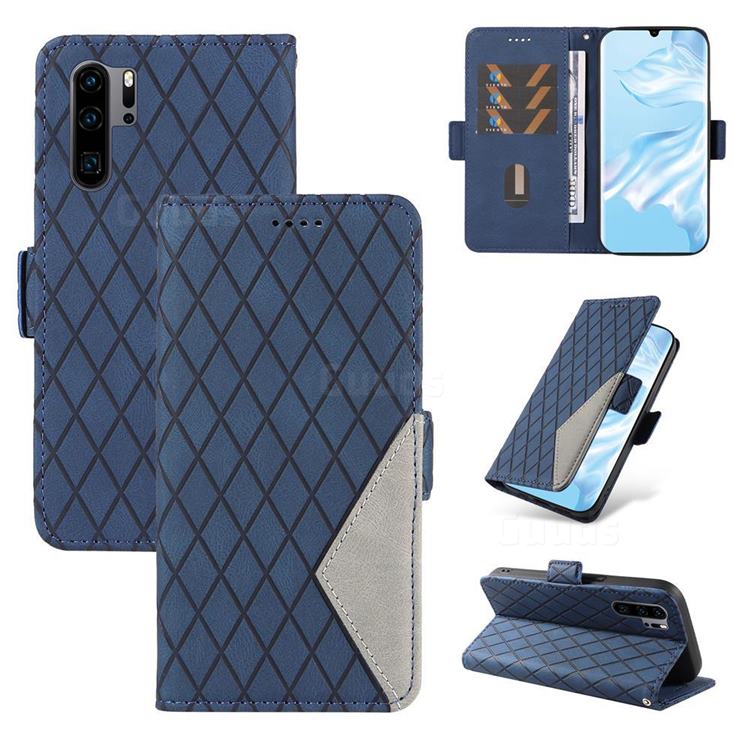 Grid Pattern Splicing Protective Wallet Case Cover for Huawei P30 Pro - Blue
