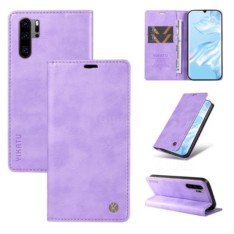 YIKATU Litchi Card Magnetic Automatic Suction Leather Flip Cover for Huawei P30 Pro - Purple