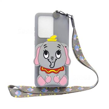 Gray Elephant Neck Lanyard Zipper Wallet Silicone Case for Huawei P40