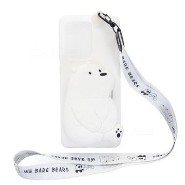 White Polar Bear Neck Lanyard Zipper Wallet Silicone Case for Huawei P40