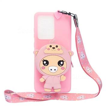 Pink Pig Neck Lanyard Zipper Wallet Silicone Case for Huawei P40
