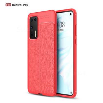 Luxury Auto Focus Litchi Texture Silicone TPU Back Cover for Huawei P40 - Red
