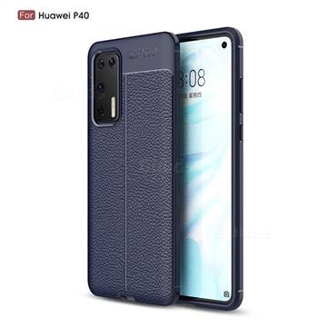 Luxury Auto Focus Litchi Texture Silicone TPU Back Cover for Huawei P40 - Dark Blue
