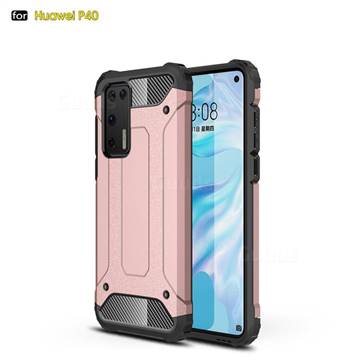 King Kong Armor Premium Shockproof Dual Layer Rugged Hard Cover for Huawei P40 - Rose Gold