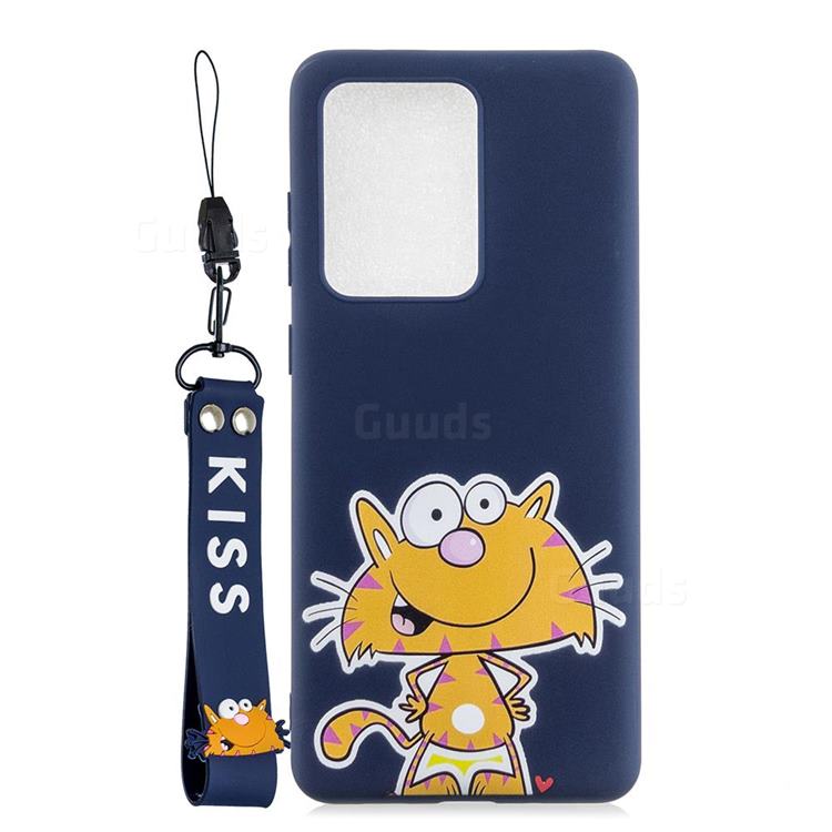 Blue Cute Cat Soft Kiss Candy Hand Strap Silicone Case for Huawei P40