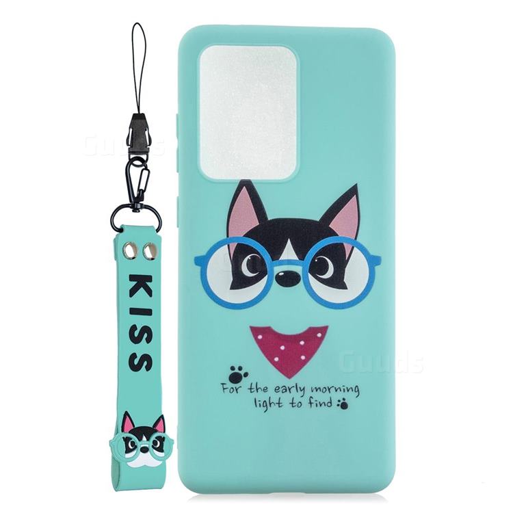Green Glasses Dog Soft Kiss Candy Hand Strap Silicone Case for Huawei P40