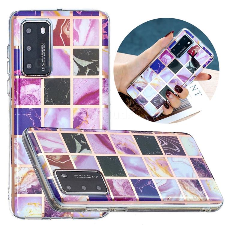Square Puzzle Painted Marble Electroplating Protective Case for Huawei P40