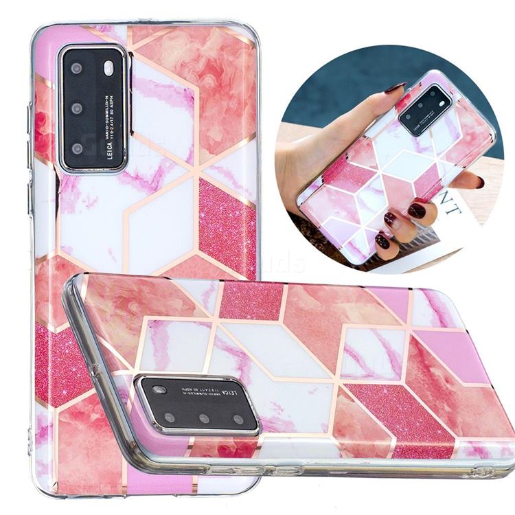 Cherry Glitter Painted Marble Electroplating Protective Case for Huawei P40
