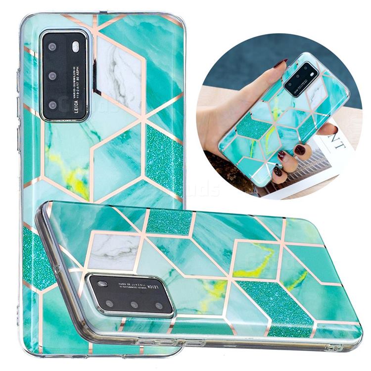 Green Glitter Painted Marble Electroplating Protective Case for Huawei P40