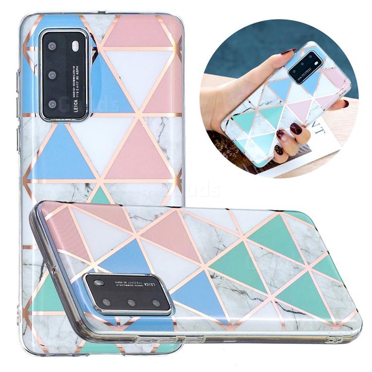 Fresh Triangle Painted Marble Electroplating Protective Case for Huawei P40
