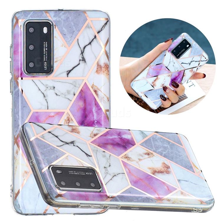 Purple and White Painted Marble Electroplating Protective Case for Huawei P40