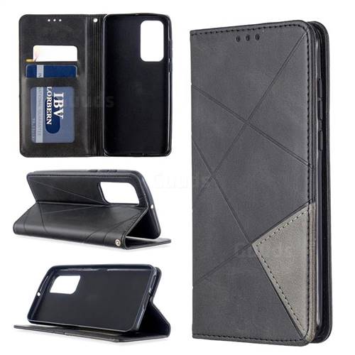 Prismatic Slim Magnetic Sucking Stitching Wallet Flip Cover for Huawei P40 - Black