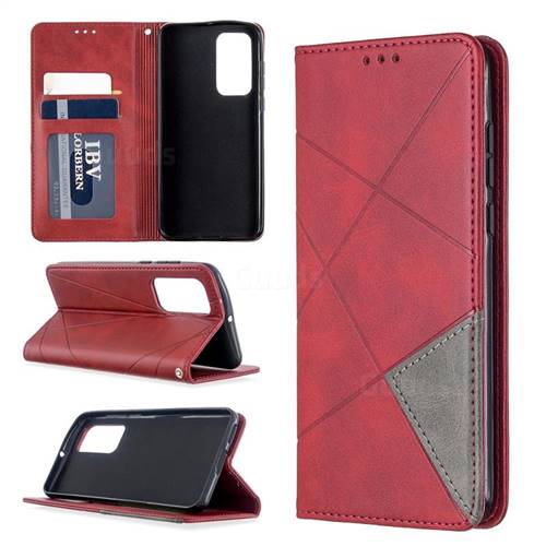Prismatic Slim Magnetic Sucking Stitching Wallet Flip Cover for Huawei P40 - Red