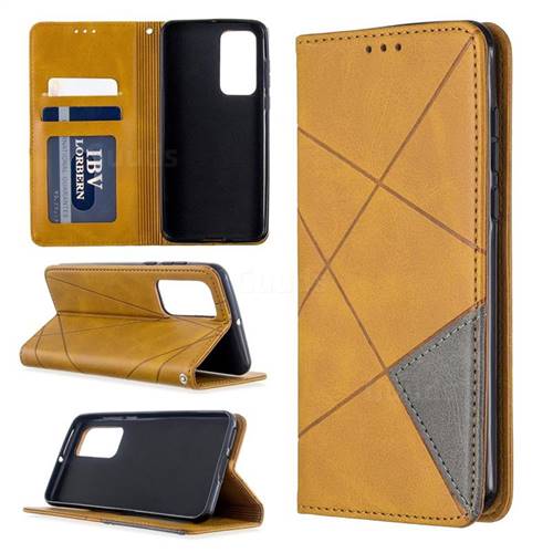 Prismatic Slim Magnetic Sucking Stitching Wallet Flip Cover for Huawei P40 - Yellow