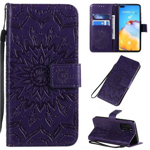 Embossing Sunflower Leather Wallet Case for Huawei P40 - Purple