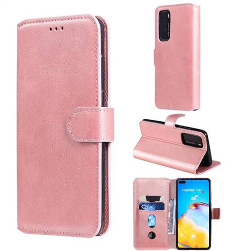 Retro Calf Matte Leather Wallet Phone Case for Huawei P40 - Pink