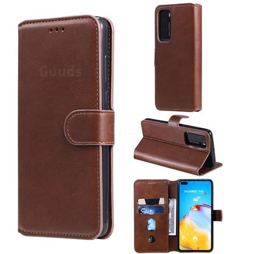 Retro Calf Matte Leather Wallet Phone Case for Huawei P40 - Brown
