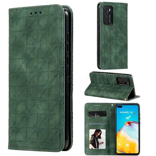 Intricate Embossing Four Leaf Clover Leather Wallet Case for Huawei P40 - Blackish Green