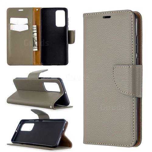 Classic Luxury Litchi Leather Phone Wallet Case for Huawei P40 - Gray