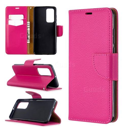 Classic Luxury Litchi Leather Phone Wallet Case for Huawei P40 - Rose