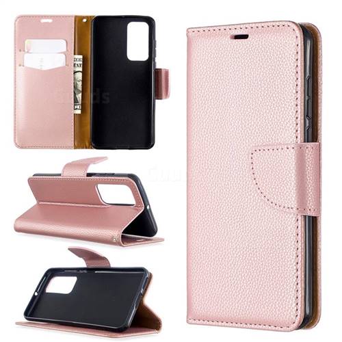 Classic Luxury Litchi Leather Phone Wallet Case for Huawei P40 - Golden