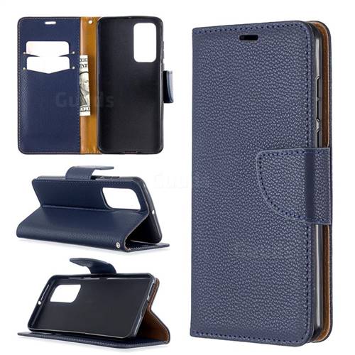 Classic Luxury Litchi Leather Phone Wallet Case for Huawei P40 - Blue