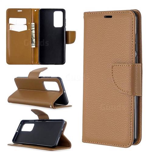 Classic Luxury Litchi Leather Phone Wallet Case for Huawei P40 - Brown