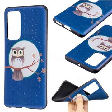 Moon and Owl 3D Embossed Relief Black Soft Back Cover for Huawei P40