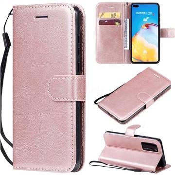 Retro Greek Classic Smooth PU Leather Wallet Phone Case for Huawei P40 - Rose Gold