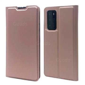 Ultra Slim Card Magnetic Automatic Suction Leather Wallet Case for Huawei P40 - Rose Gold