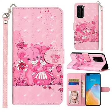 Pink Bear 3D Leather Phone Holster Wallet Case for Huawei P40