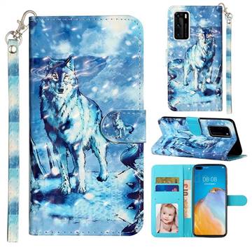 Snow Wolf 3D Leather Phone Holster Wallet Case for Huawei P40