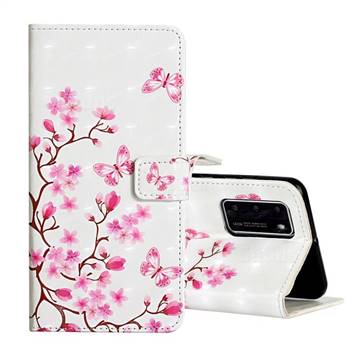 Butterfly Sakura Flower 3D Painted Leather Phone Wallet Case for Huawei P40