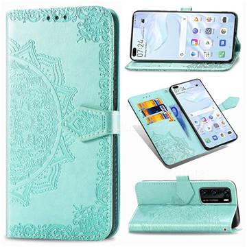 Embossing Imprint Mandala Flower Leather Wallet Case for Huawei P40 - Green