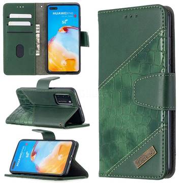 BinfenColor BF04 Color Block Stitching Crocodile Leather Case Cover for Huawei P40 - Green
