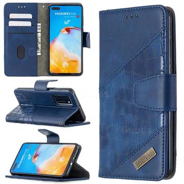 BinfenColor BF04 Color Block Stitching Crocodile Leather Case Cover for Huawei P40 - Blue
