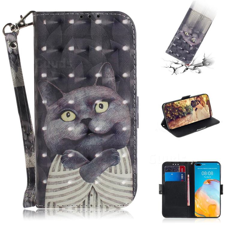 Cat Embrace 3D Painted Leather Wallet Phone Case for Huawei P40