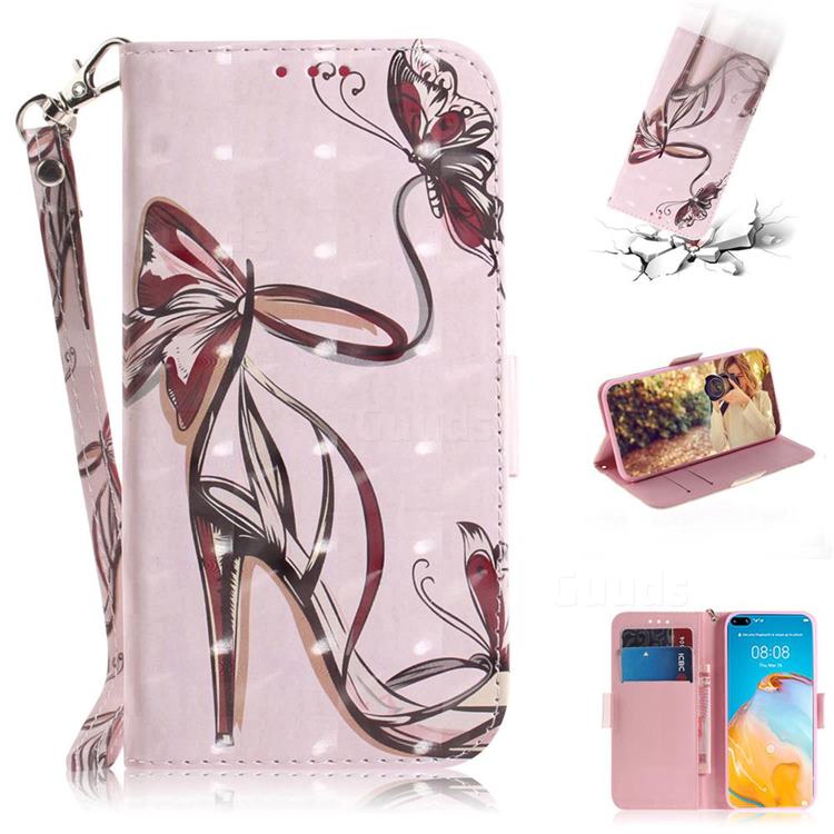 Butterfly High Heels 3D Painted Leather Wallet Phone Case for Huawei P40