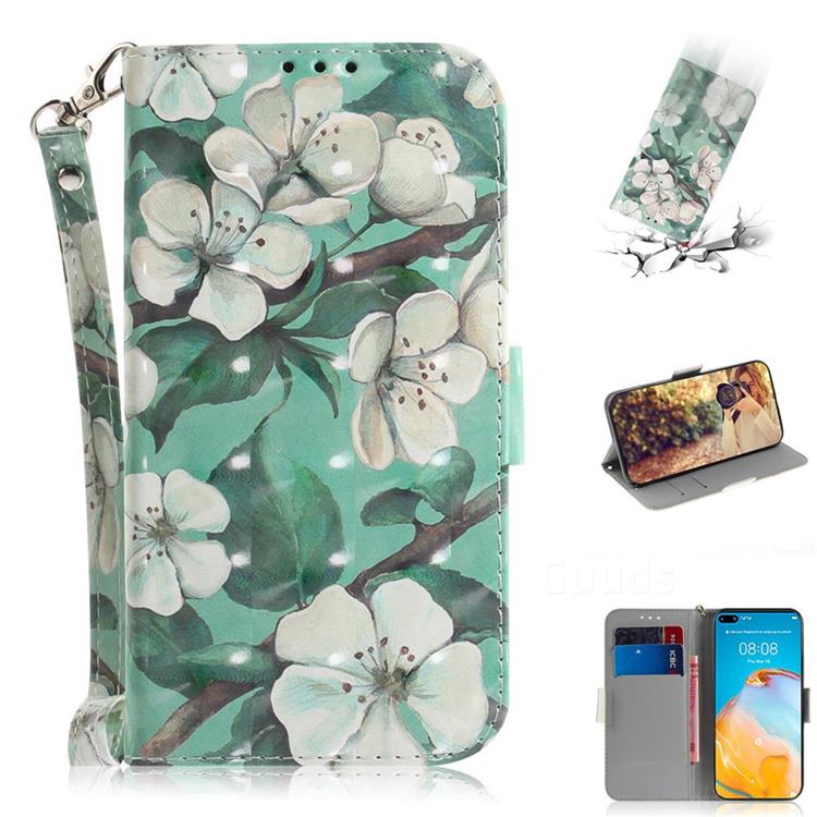 Watercolor Flower 3D Painted Leather Wallet Phone Case for Huawei P40