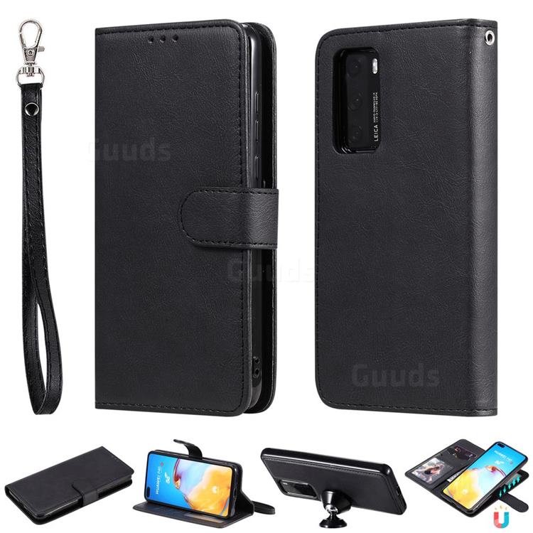 Retro Greek Detachable Magnetic PU Leather Wallet Phone Case for Huawei P40 - Black
