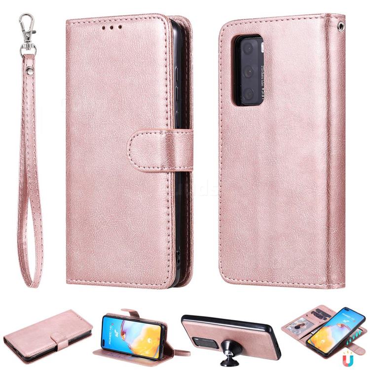 Retro Greek Detachable Magnetic PU Leather Wallet Phone Case for Huawei P40 - Rose Gold